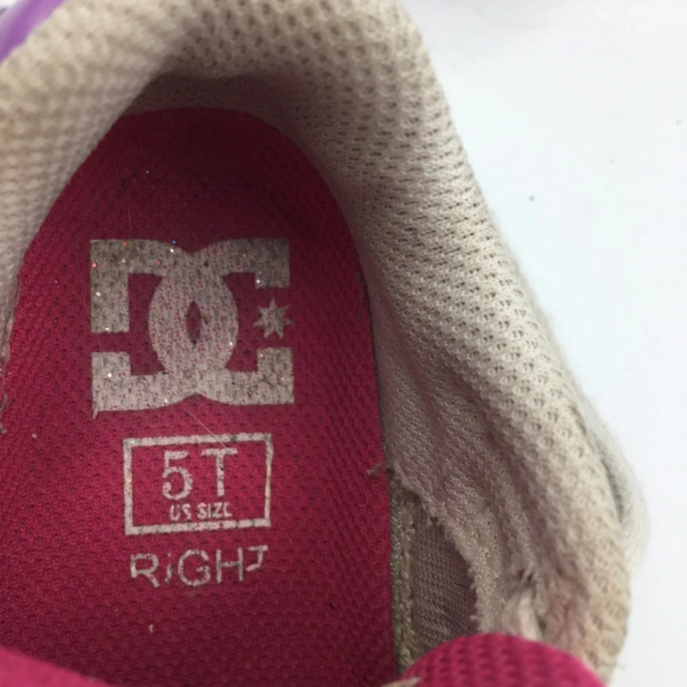 DC Shoes Girls Athletic Sneakers Pink White Lace Up Leather Perforated size 5